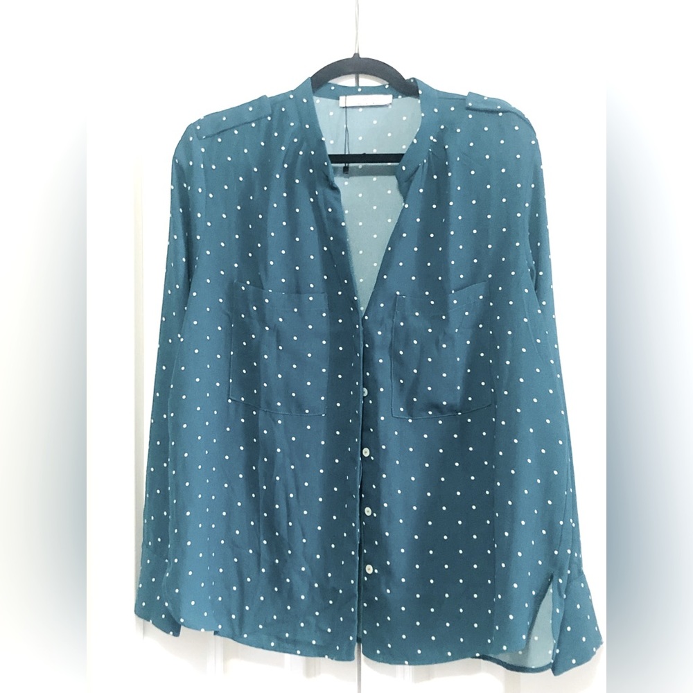 Violeta by Mango dark teal button down blouse - L